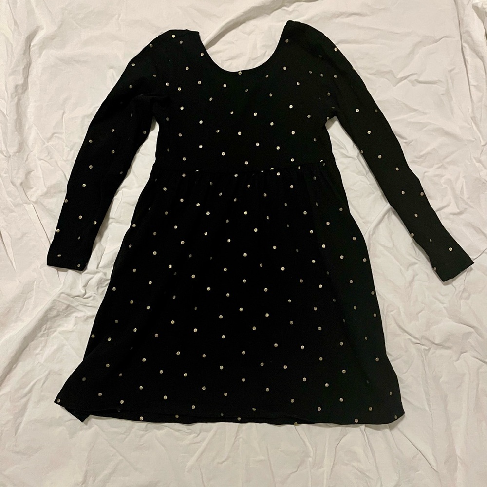 Old Navy Girls Black and Gold Polka Dot Long Sleeve Scoop Neck Dress Size M NWOT